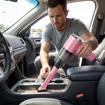 Aspirateur voiture rose suceur long