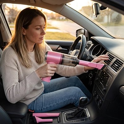 Aspirateur voiture rose compact design