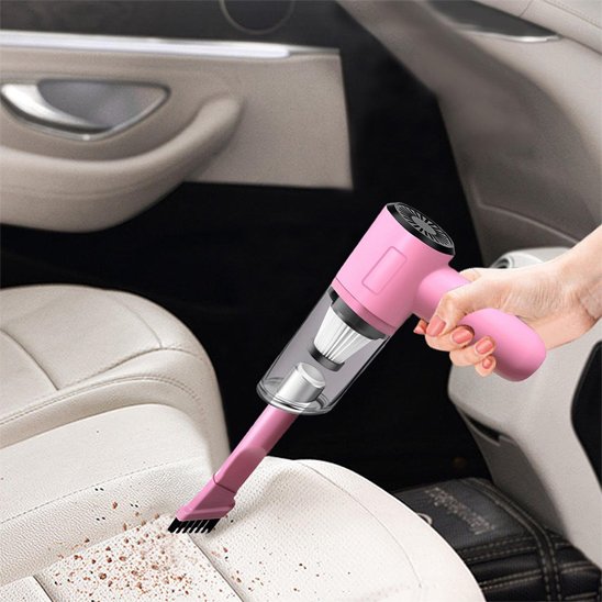 Aspirateur voiture sans fil rose reservoir transparent