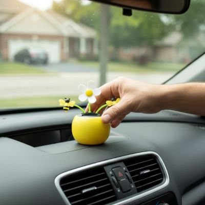 Decoration interieur voiture petite fleur jaune