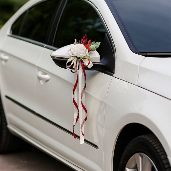 Decoration voiture mariage fixation sur retroviseur facile
