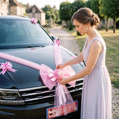 decoration voiture mariage rose tendre