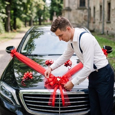 décoration voiture mariage rouge sublime