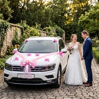 decoration voiture mariage rubans en organza