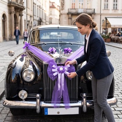 decoration voiture mariage violet elegant