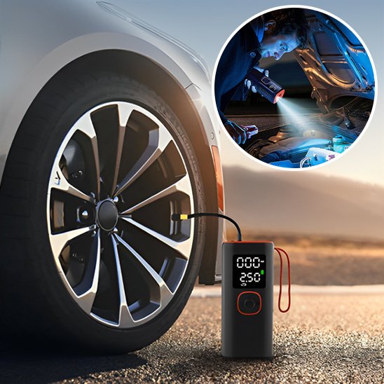 Gonfleur pneu voiture lampe led integre