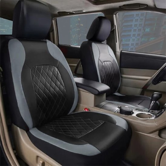 Housse de siege de voiture similicuir matelasse gris clair