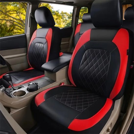 Housse de siege de voiture similicuir matelasse rouge