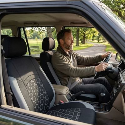 Housse de siege voiture motif nid d'abeille gris clair