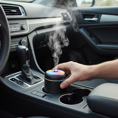 Humidificateur d'air s'insere parfaitement dans le porte gobelet