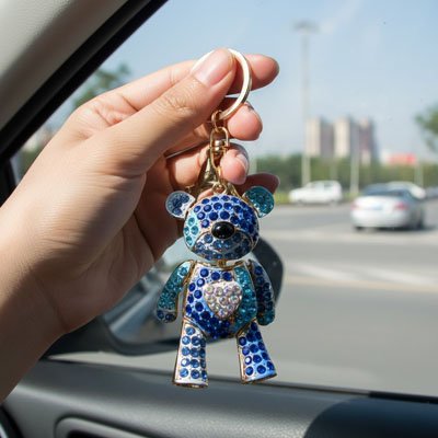 Porte clé ourson bleu uni elegant