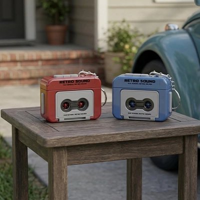 Porte cles​ cassette audio bleu rouge
