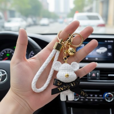 Porte cles ours crochete blanc