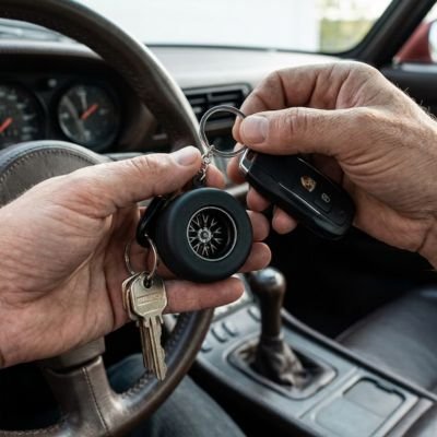 Porte cles pneu voiture noir