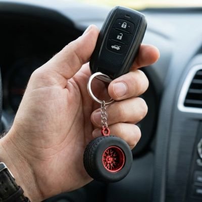 Porte cles pneu voiture rouge