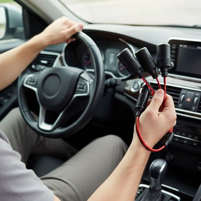 Prise allume cigare equipee de 3 connecteurs