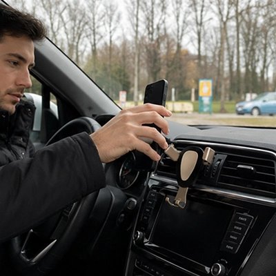 Support telephone voiture couleur dore