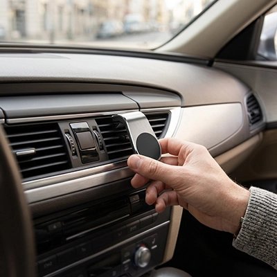 Support telephone voiture installation sur grille daeration