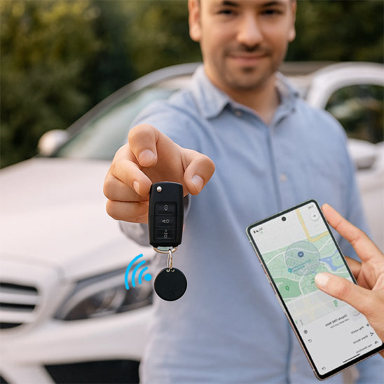 traceur gps voiture tiens dans main